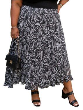Lane Bryant Size 14 Skirt Midi Black & White Swirl Pattern Polyester Flowy Chic
